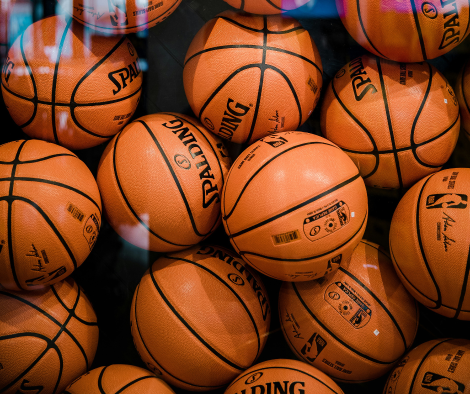A group of Spalding basketballs